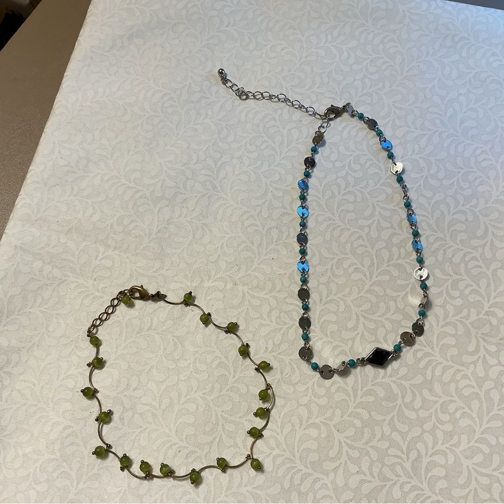 Green and Gold AvonโBracelet and Silvertone and Turquoise Necklace